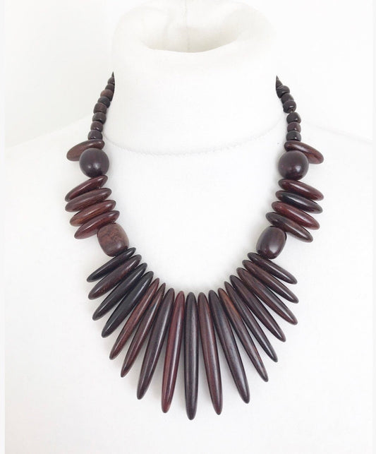 Vintage Danish wooden necklace, mid century statement necklace