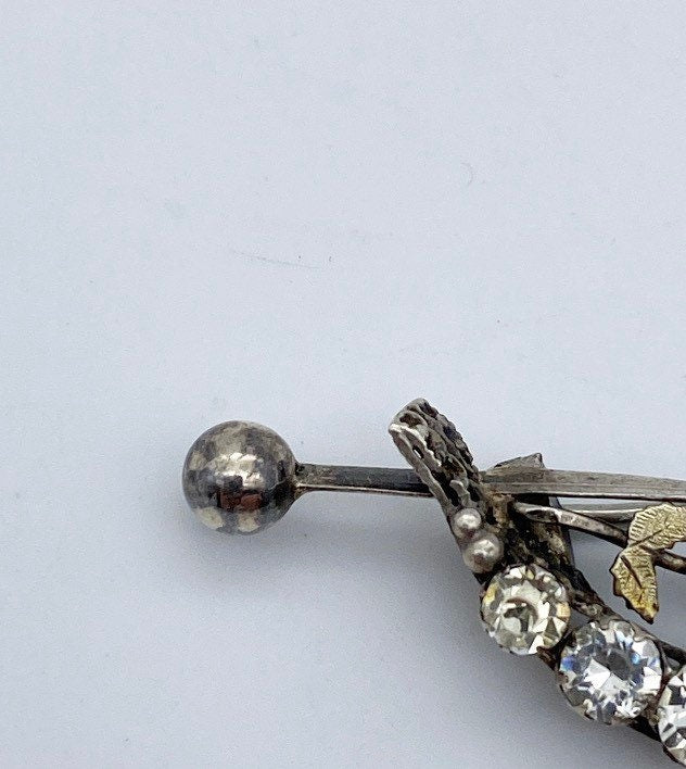 Antique Victorian metal brooch, dainty floral silver brooch