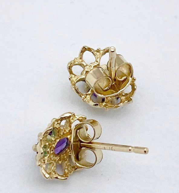 Vintage 9ct gold amethyst stud earrings