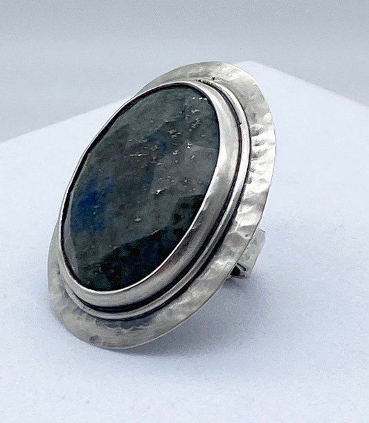 Vintage 925 sterling silver grey labradorite statement ring adjustable size