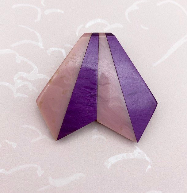 Art Deco celluloid dress clip, purple early plastic dress clip