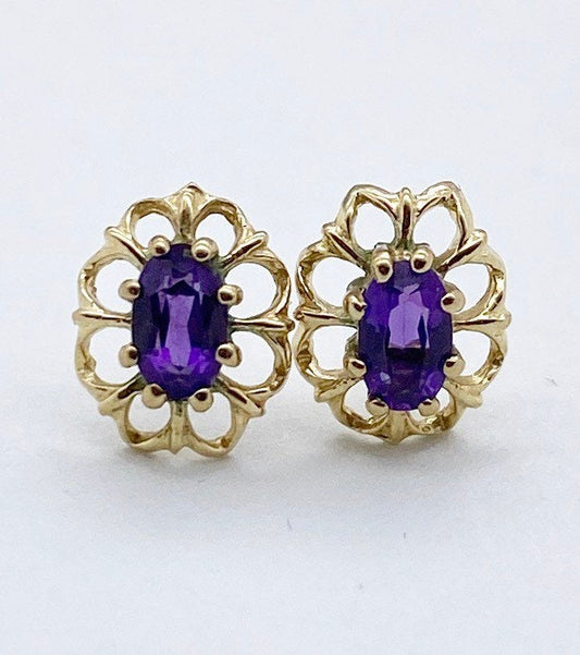 Vintage 9ct gold amethyst stud earrings