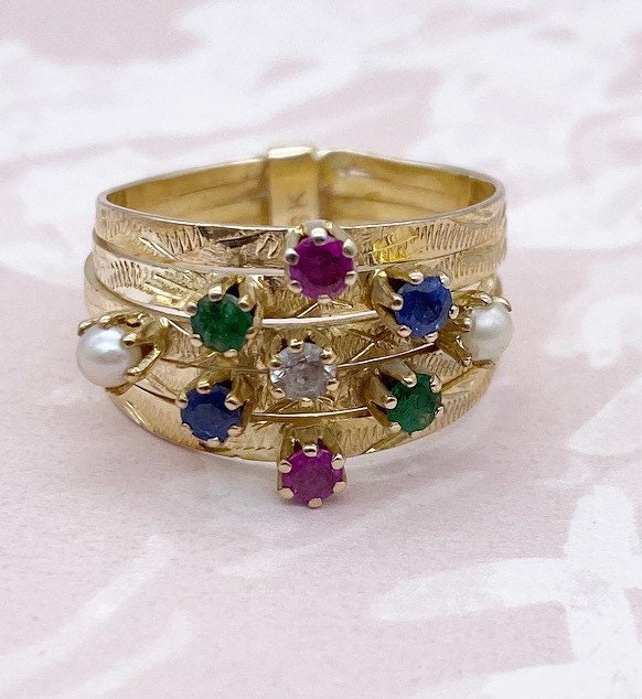 Antique 18ct gold multi stone gemstone ring