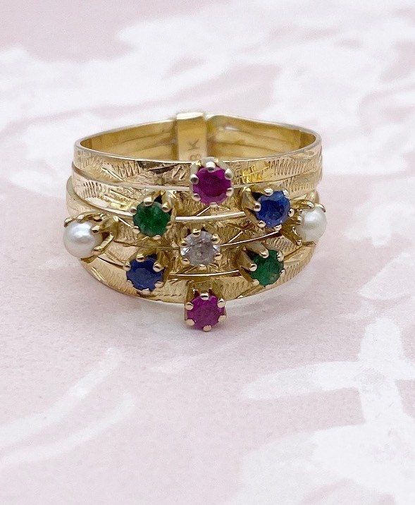 Antique 18ct gold multi stone gemstone ring