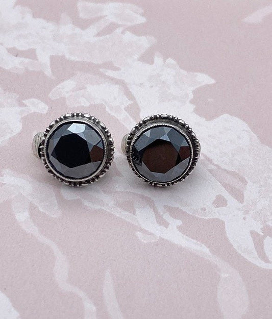 Vintage 1930s sterling silver hematite clip on earrings