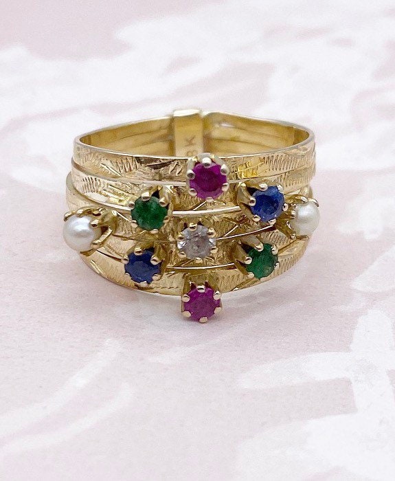 Antique 18ct gold multi stone gemstone ring