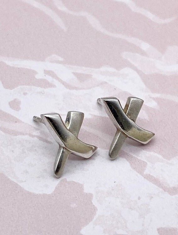 Sterling silver 925 diagonal cross stud earrings