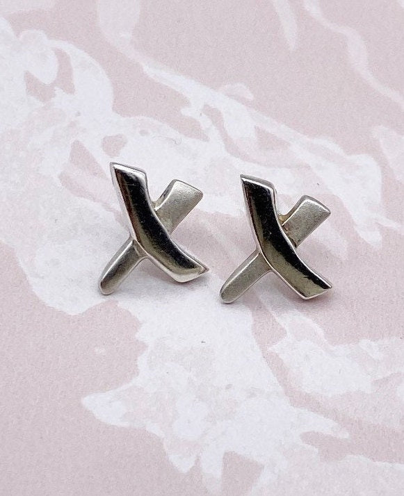 Sterling silver 925 diagonal cross stud earrings