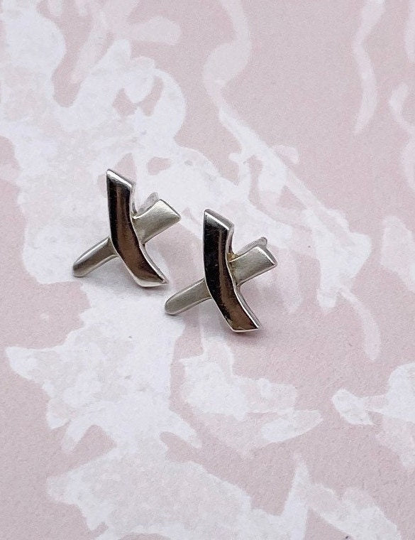 Sterling silver 925 diagonal cross stud earrings