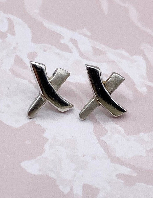 Sterling silver 925 diagonal cross stud earrings