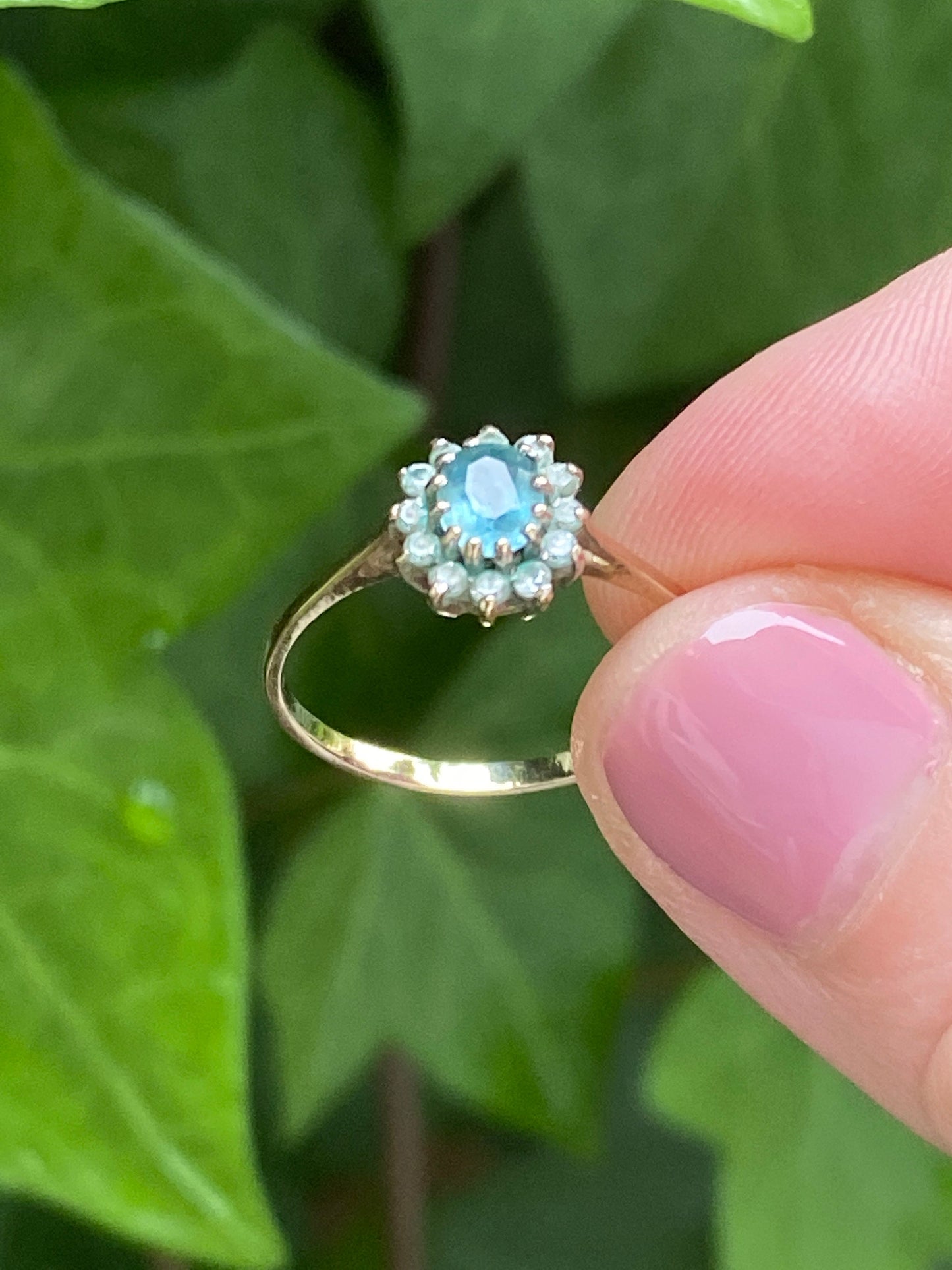 Antique Edwardian topaz halo ring 9ct gold size M 6.25