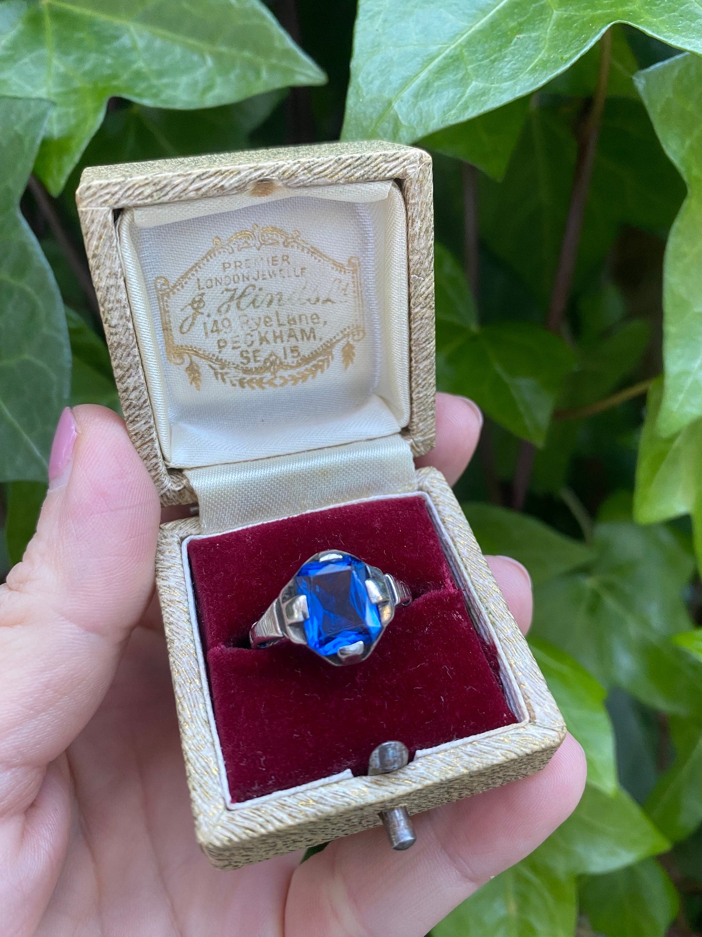 Antique Art Deco sterling silver blue paste ring size N 6.75