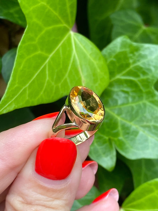 Vintage 9ct gold citrine cocktail ring, UK size L, US 5.75