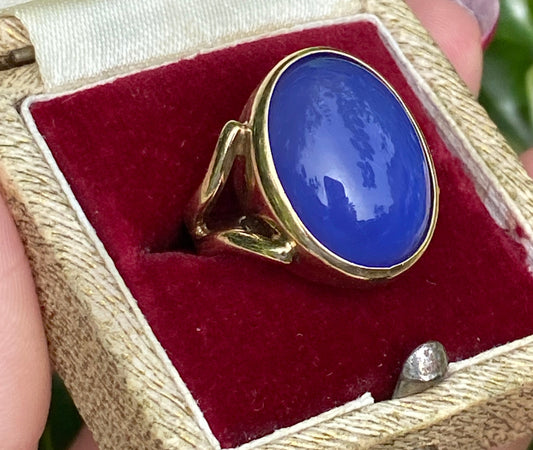 Vintage 9ct gold chalcedony cabochon ring size G 3.5