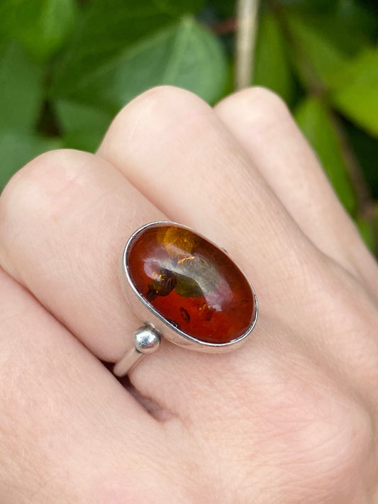 Vintage cabochon amber ring sterling silver size L 1/2, 6