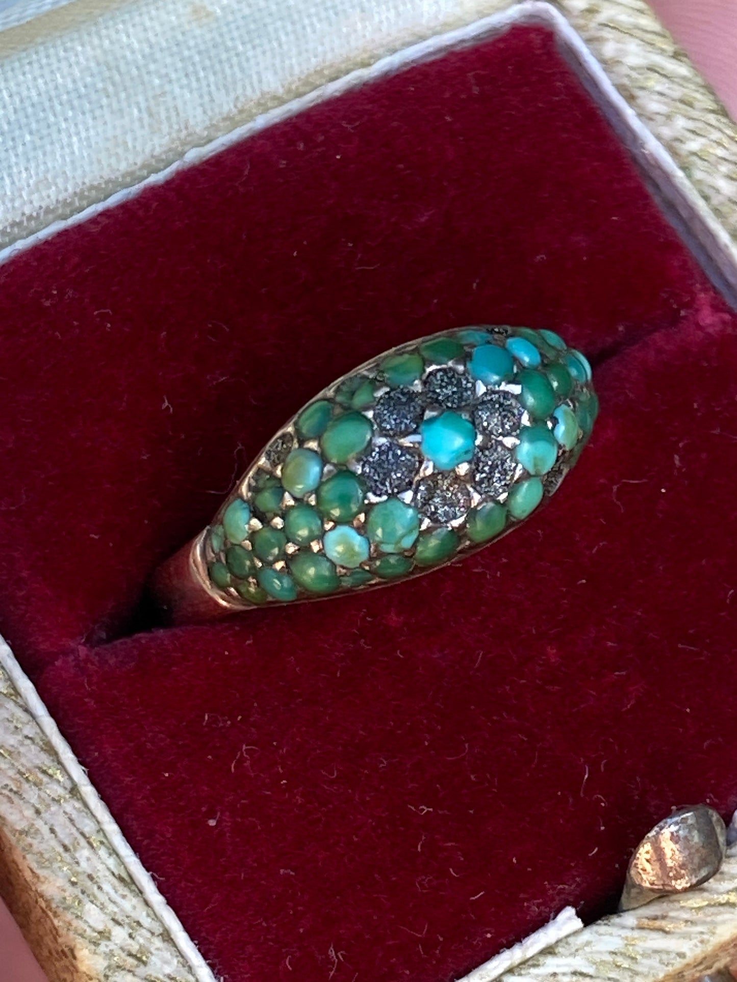 Antique 9ct gold turquoise ring size 0 1/2 7.50