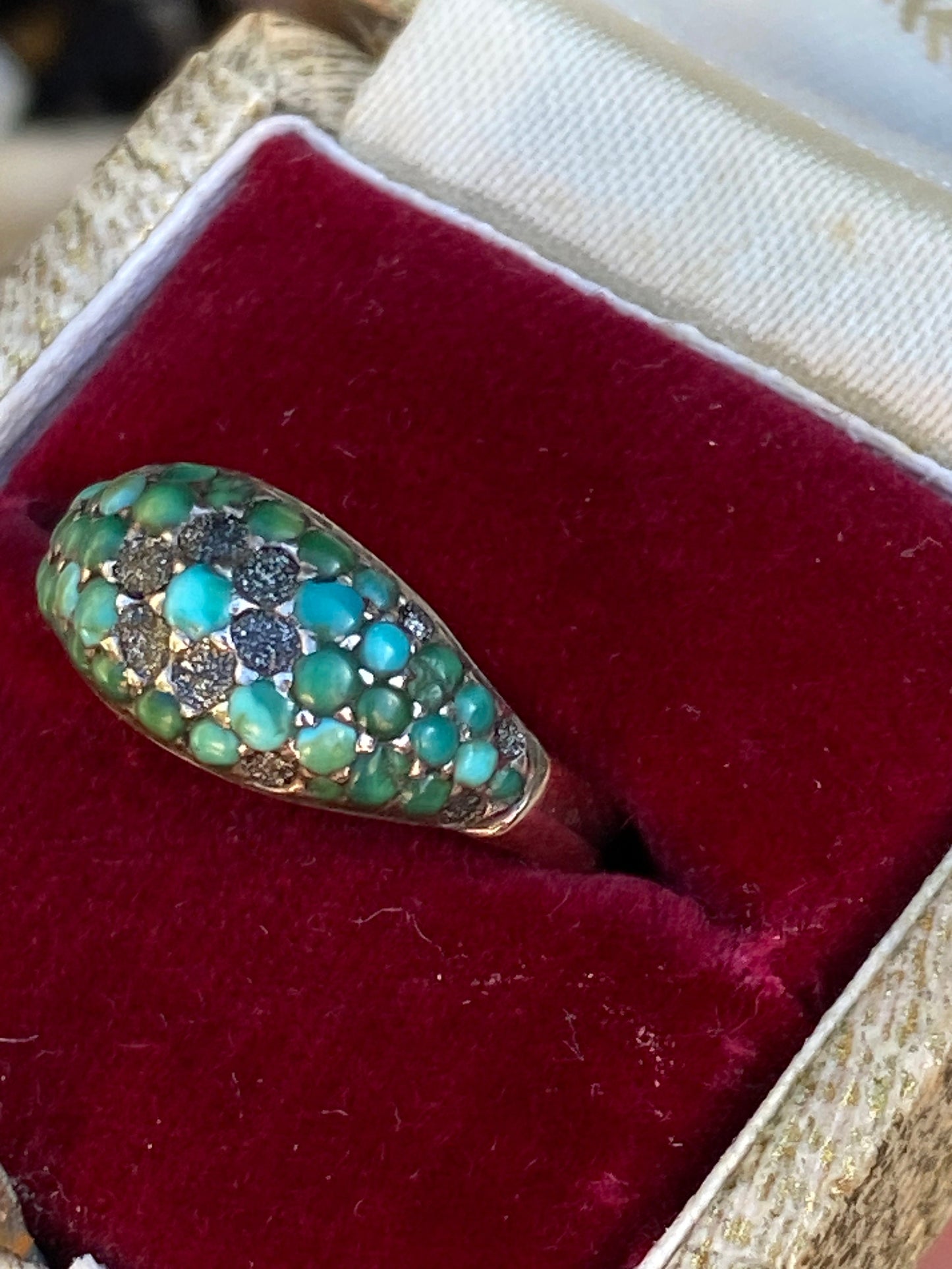 Antique 9ct gold turquoise ring size 0 1/2 7.50