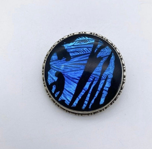 Sterling silver butterfly wing brooch,  sterling silver blue brooch